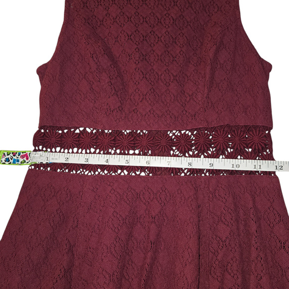 Free People Womens XS Lace Mini Dress Tibetian Red Floral Cut Out Knit Skater - Picture 12 of 15